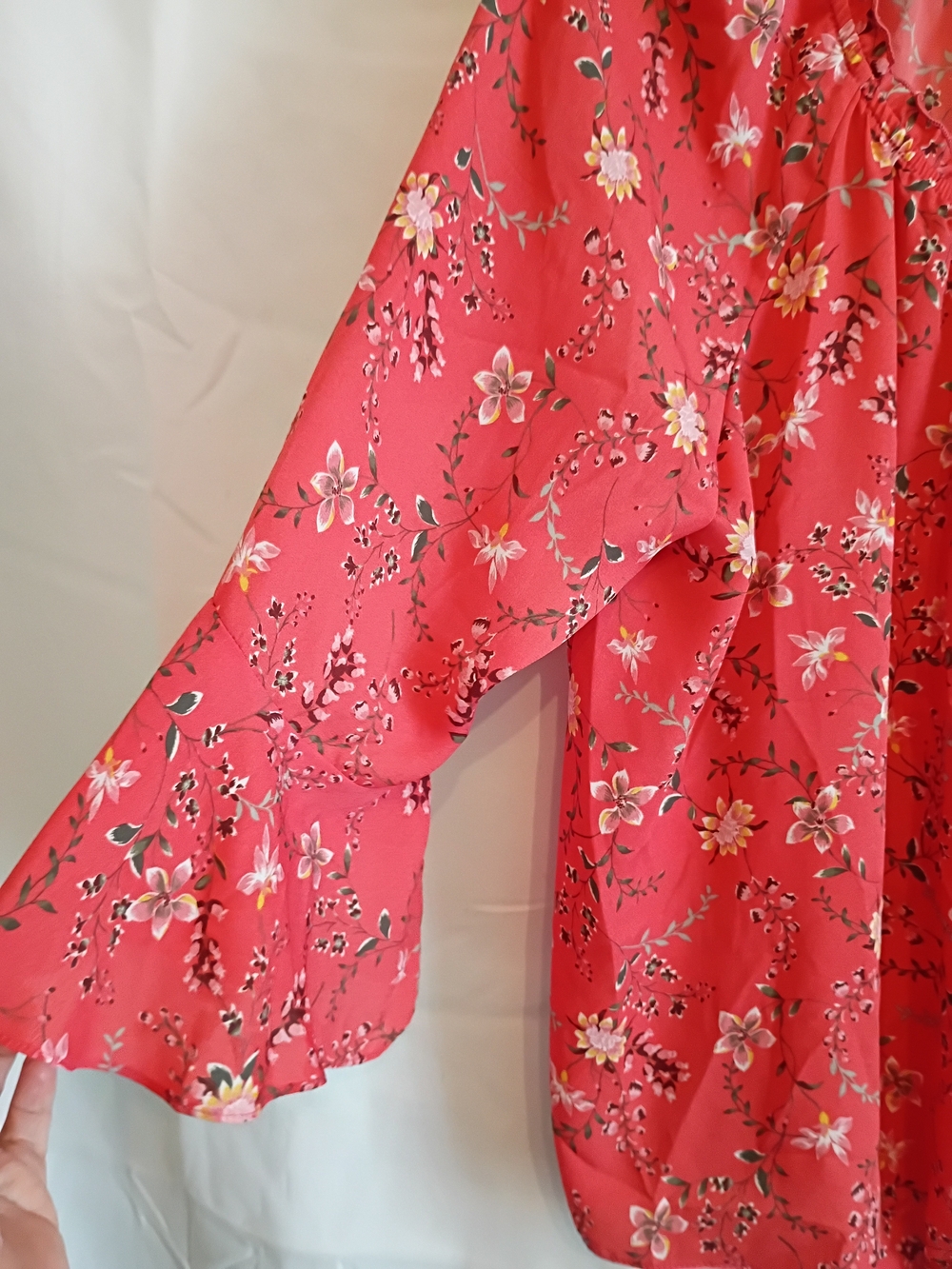 AB Studio Coral Size Xxl Floral Knot Tie-Front Peasant Blouse. - Picture 6 of 12